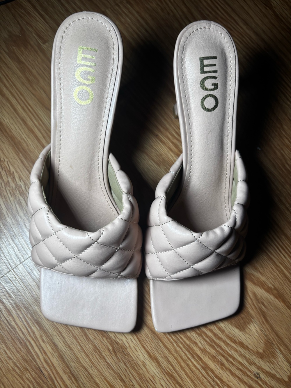 EGO Quilted Strap Slide Mules in Pale Pink